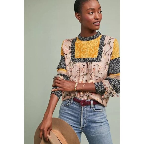 Anthropologie Tops - Anthropologie Let Me Be Love Actually Patchwork Silk Blouse